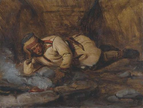 Francois Auguste Biard A Laplander asleep by a fire oil painting image